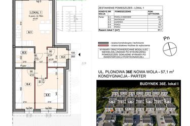 Rzut - Mieszkanie na sprzedaż 3 pokoje o powierzchni 57,1 m² - numer 36E/1 w Zespół willowy Zielona Polana - etap 6
