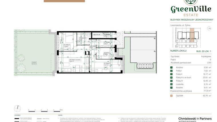 Rzut - Mieszkanie na sprzedaż 4 pokoje o powierzchni 77,33 m² - numer 22.1 w Green Ville