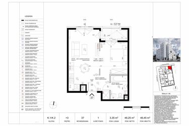 Rzut - Mieszkanie na sprzedaż 1 pokój o powierzchni 46,1 m² - numer 37 w Biała Kamienica
