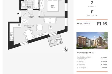 Rzut - Mieszkanie na sprzedaż 2 pokoje o powierzchni 39,91 m² - numer F1-16 w Na Koszutce II
