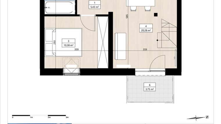 Rzut - Mieszkanie na sprzedaż 2 pokoje o powierzchni 50,96 m² - numer B3/3/37 w Montano bud. B3