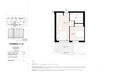Rzut - Mieszkanie na sprzedaż 1 pokój o powierzchni 62,47 m² - numer 1.1.8 w Apartamenty w La Vila Joiosa - 28003245