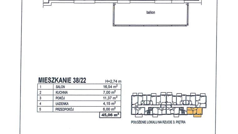 Rzut - Mieszkanie na sprzedaż 2 pokoje o powierzchni 45,06 m² - numer 38/22 w Osiedle Jodłowa bud. D