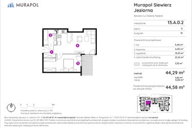 Rzut - Mieszkanie na sprzedaż 2 pokoje o powierzchni 44,58 m² - numer 13.A.0.2 w Murapol Siewierz Jeziorna