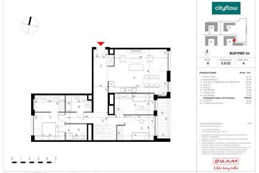 Rzut - Mieszkanie na sprzedaż 4 pokoje o powierzchni 106,85 m² - numer S.9.02 w CityFlow etap II
