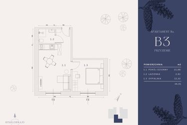 Rzut - Mieszkanie na sprzedaż 3 pokoje o powierzchni 36,91 m² - numer B3 w Rysulówka 70