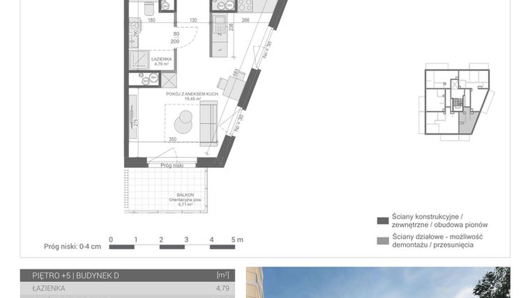 Rzut - Mieszkanie na sprzedaż 1 pokój o powierzchni 29,94 m² - numer M-32 w Unikat Apartamenty D