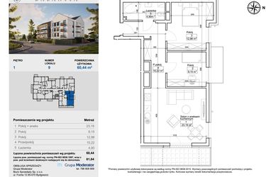 Rzut - Mieszkanie na sprzedaż 3 pokoje o powierzchni 60,76 m² - numer 9 w Balantia