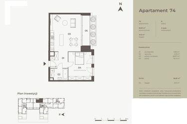 Rzut - Mieszkanie na sprzedaż 2 pokoje o powierzchni 56,81 m² - numer 74 w Monument