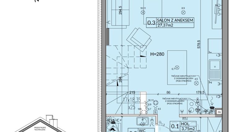 Rzut - Dom na sprzedaż 3 pokoje o powierzchni 72,53 m² - numer 64B w Nova Magdalenka 7 etap VII-VIII