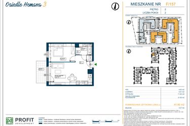 Rzut - Mieszkanie na sprzedaż 2 pokoje o powierzchni 41,9 m² - numer 157 w Osiedle Hemara - etap III bud. 2 i 3