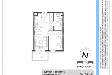 Rzut - Mieszkanie na sprzedaż 2 pokoje o powierzchni 34,95 m² - numer A.16 w Osiedle Telimeny etap III