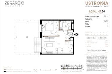 Rzut - Mieszkanie na sprzedaż 2 pokoje o powierzchni 38,22 m² - numer A006 w Ustronna