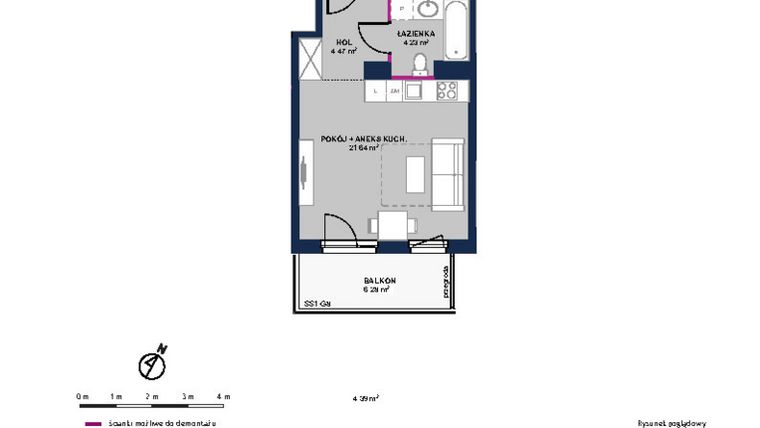 Rzut - Mieszkanie na sprzedaż 1 pokój o powierzchni 30,34 m² - numer 240 w Moja Północna Etap III
