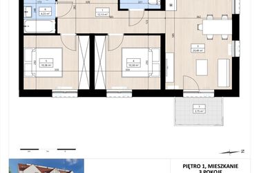 Rzut - Mieszkanie na sprzedaż 3 pokoje o powierzchni 60,53 m² - numer B4/1/22 w MONTANO