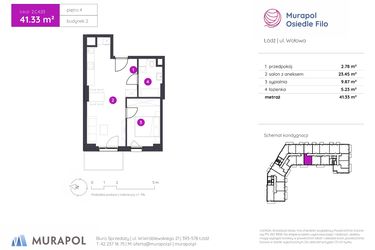Rzut - Mieszkanie na sprzedaż 2 pokoje o powierzchni 41,33 m² - numer 2.C.4.03 w Murapol Osiedle Filo etap II