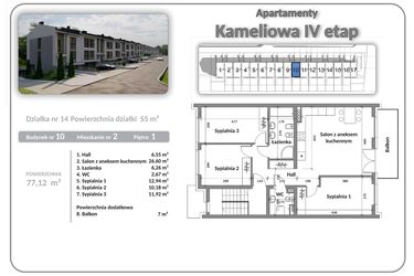 Rzut - Mieszkanie na sprzedaż 4 pokoje o powierzchni 77,12 m² - numer B10A02 w Apartamenty Kameliowa IV