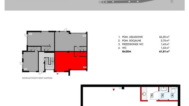 Rzut - Lokal użytkowy na sprzedaż 1 pokój o powierzchni 61,81 m² - numer Z5_U4 w Osiedle Malarska etap IV