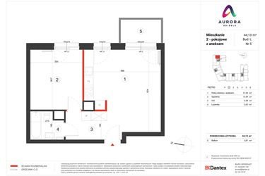 Rzut - Mieszkanie na sprzedaż 2 pokoje o powierzchni 44,13 m² - numer L-5 w Osiedle Aurora - bud. L