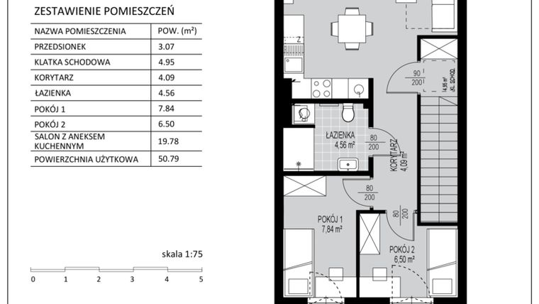 Rzut - Mieszkanie na sprzedaż 3 pokoje o powierzchni 50,79 m² - numer C6 w Kowalove etap 2