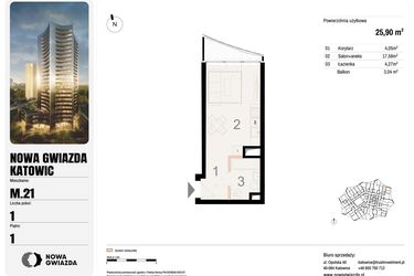 Rzut - Mieszkanie na sprzedaż 1 pokój o powierzchni 25,9 m² - numer M.21 w Nowa Gwiazda