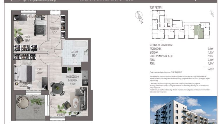 Rzut - Mieszkanie na sprzedaż 3 pokoje o powierzchni 54,68 m² - numer M.C.28 w Cichy Zakątek
