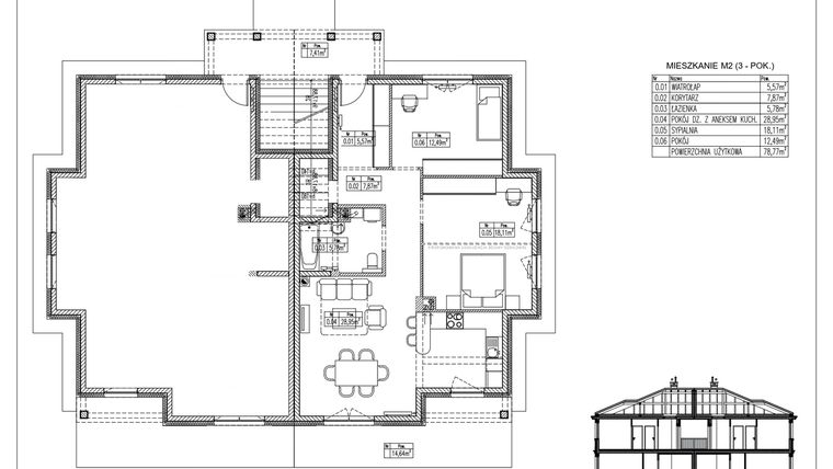Rzut - Mieszkanie na sprzedaż 3 pokoje o powierzchni 78,77 m² - numer 40.1. w Ogrody Tesoro VI