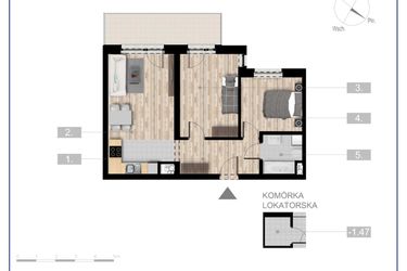 Rzut - Mieszkanie na sprzedaż 3 pokoje o powierzchni 54,86 m² - numer 9 w Szczytno Dąbrowskiego - etap 3