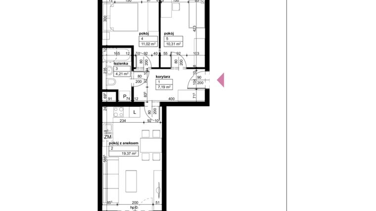 Rzut - Mieszkanie na sprzedaż 3 pokoje o powierzchni 52,1 m² - numer C/2/5/18 w Malta Wołkowyska etap III