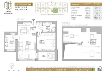 Rzut - Mieszkanie na sprzedaż 2 pokoje o powierzchni 80,75 m² - numer M30 w Ogrody Reymonta