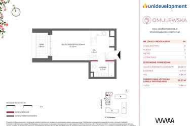 Rzut - Mieszkanie na sprzedaż 1 pokój o powierzchni 29,27 m² - numer A/44 w Omulewska