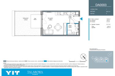 Rzut - Mieszkanie na sprzedaż 1 pokój o powierzchni 26,61 m² - numer DA0003 w Talarowa Park II
