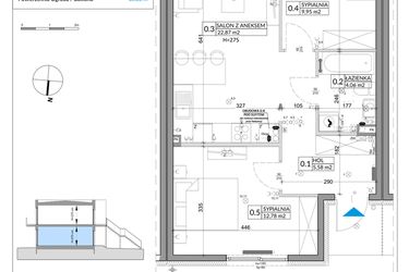 Rzut - Mieszkanie na sprzedaż 3 pokoje o powierzchni 57,39 m² - numer 53A w Osiedle Młodych etap VIII