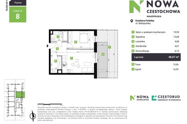 Rzut - Mieszkanie na sprzedaż 2 pokoje o powierzchni 48,07 m² - numer C8 w Nowa Częstochowa Małopolska