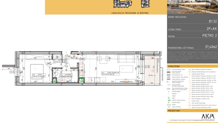 Rzut - Mieszkanie na sprzedaż 2 pokoje o powierzchni 37,4 m² - numer B1.32 w Nova Daliova