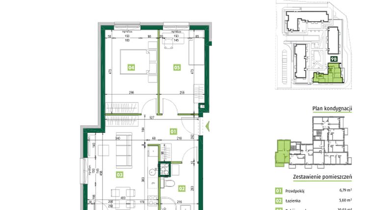 Rzut - Mieszkanie na sprzedaż 3 pokoje o powierzchni 58,15 m² - numer 9B.26 w Zielona Przystań etap III