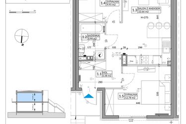 Rzut - Mieszkanie na sprzedaż 3 pokoje o powierzchni 56,89 m² - numer 58B w Osiedle Młodych etap IX