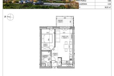 Rzut - Mieszkanie na sprzedaż 2 pokoje o powierzchni 36,81 m² - numer A3.01.18 w AURA