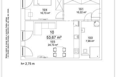 Rzut - Mieszkanie na sprzedaż 2 pokoje o powierzchni 53,67 m² - numer 10 w Osiedle Teatralne 19 - apartamenty inwestycyjne