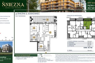 Rzut - Mieszkanie na sprzedaż 2 pokoje o powierzchni 48,7 m² - numer A39 w Śnieżna - Osiedle nad Przemszą