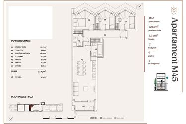 Rzut - Mieszkanie na sprzedaż 4 pokoje o powierzchni 72,13 m² - numer C.45 w Młyny Mogilska