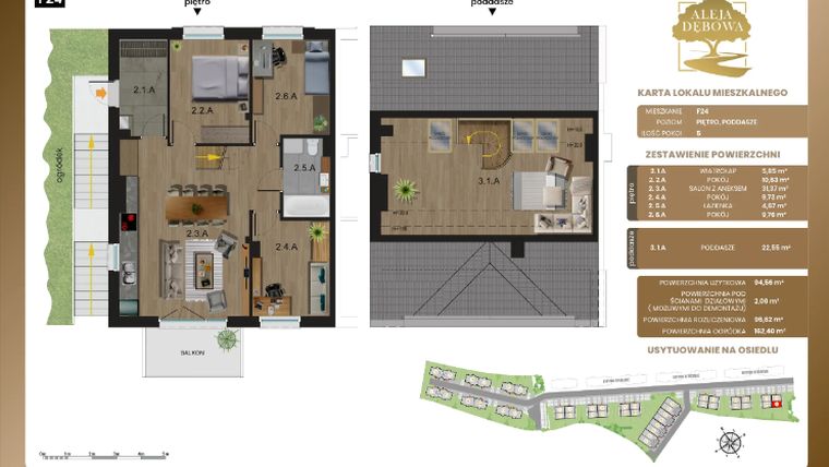 Rzut - Mieszkanie na sprzedaż 5 pokoi o powierzchni 96,62 m² - numer F24 w Aleja Dębowa III - mieszkania