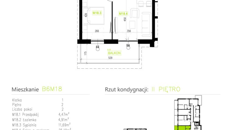 Rzut - Mieszkanie na sprzedaż 2 pokoje o powierzchni 46,26 m² - numer B6M18 w Osiedle Natura Park etap II