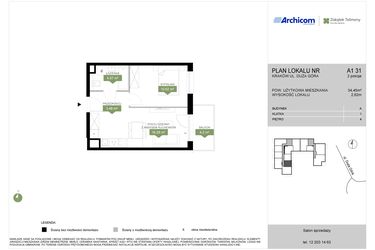 Rzut - Mieszkanie na sprzedaż 2 pokoje o powierzchni 34,45 m² - numer A1 31 w Zakątek Telimeny