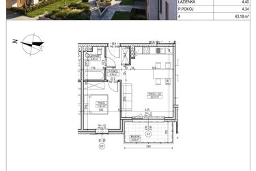 Rzut - Mieszkanie na sprzedaż 2 pokoje o powierzchni 43,18 m² - numer M.B7.03.24 w Osiedle Harmonia bud. B7