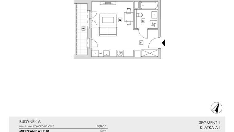 Rzut - Mieszkanie na sprzedaż 1 pokój o powierzchni 28,3 m² - numer A1.2.18 w Zakole Wisły