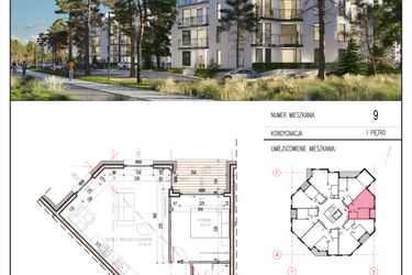 Rzut - Mieszkanie na sprzedaż 2 pokoje o powierzchni 42,89 m² - numer 9 w Grasera 12