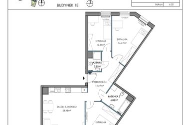 Rzut - Mieszkanie na sprzedaż 4 pokoje o powierzchni 90,21 m² - numer 1E.4B w Osiedle Horizon