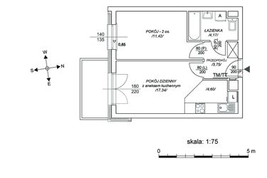 Rzut - Mieszkanie na sprzedaż 2 pokoje o powierzchni 36,68 m² - numer M73 w Osiedle Mała Dziesiąta etap II