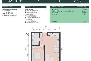 Rzut - Mieszkanie na sprzedaż 2 pokoje o powierzchni 43,15 m² - numer 4 w Osiedle City Park